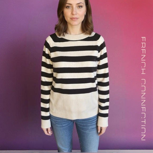 French Connection Cream and Black Striped Knit Top - Picture 1 of 10